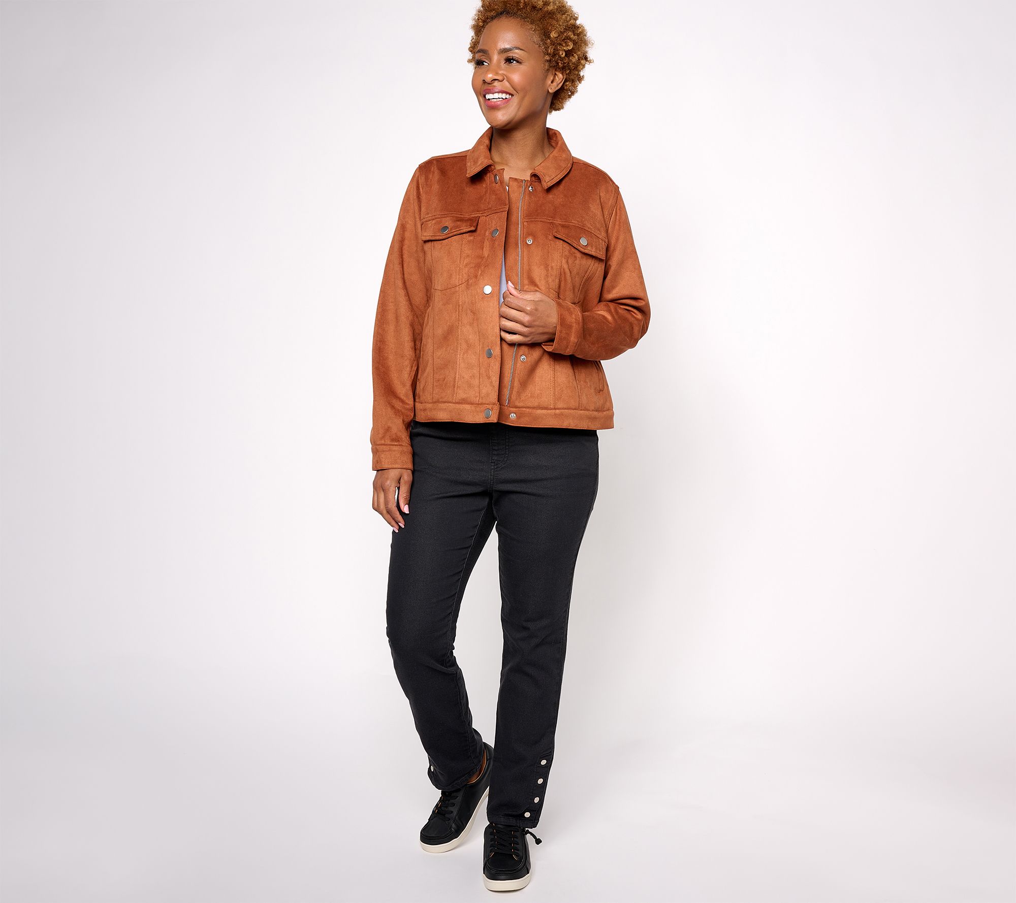 Denim & Co. Adaptive Classic Faux Suede Jacket - QVC.com