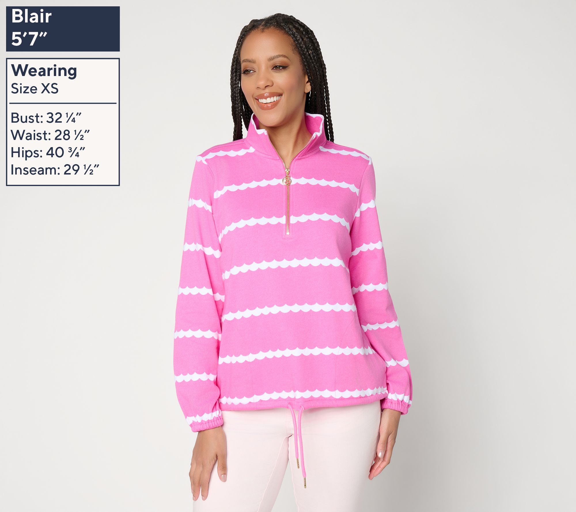 Belle by Kim Gravel Makin Waves Scallop Stripe Half Zip Top - QVC.com