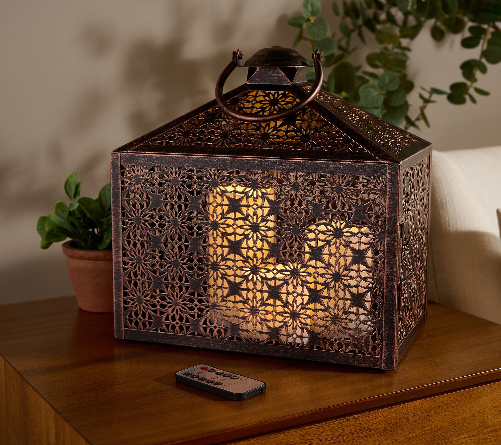 Sister Road by JG Metal Lantern with 3 LED Candles - QVC.com