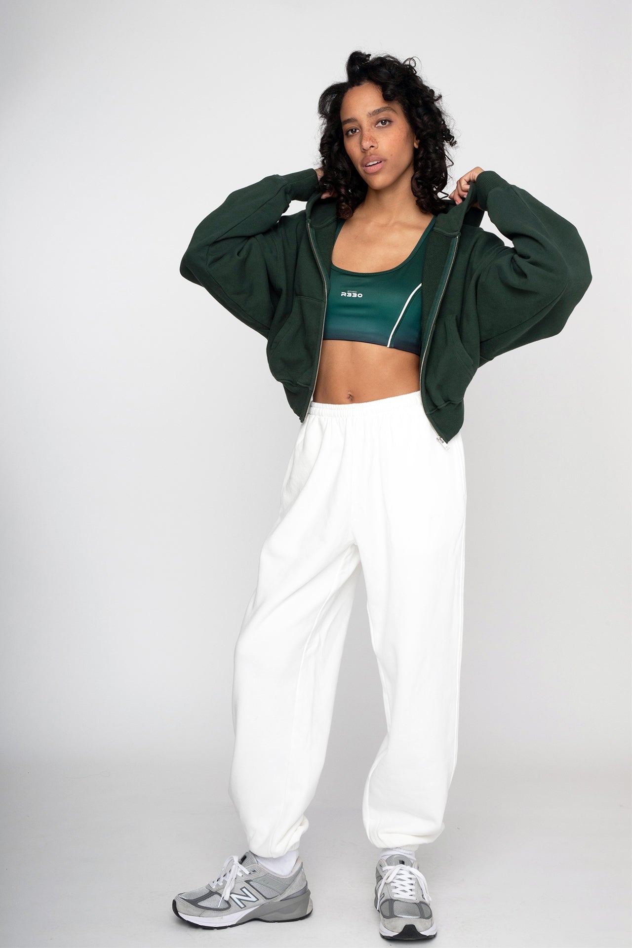 Cropped Zip Hoodie Green