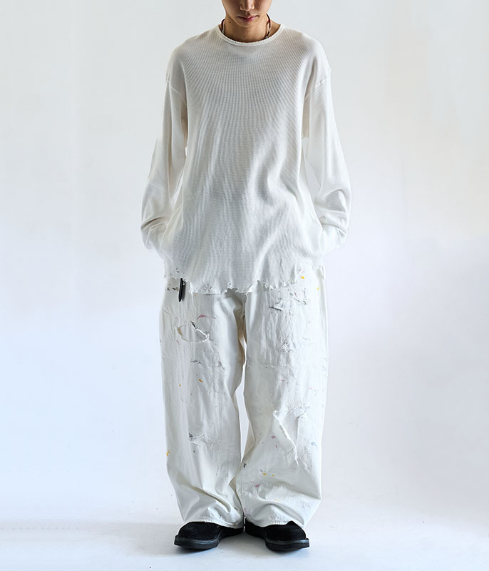 ANCELLM DAMAGE WAFFLE CREW LS T-SHIRT [WHITE] - Fresh Service