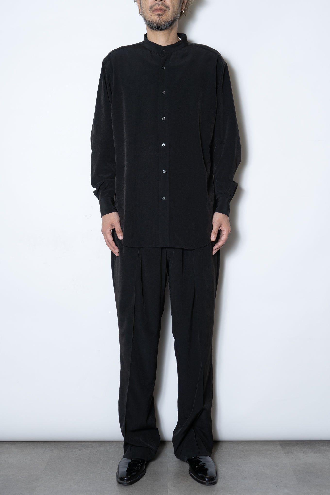 BAND COLLAR SHIRT / BLACK – RAINMAKER KYOTO