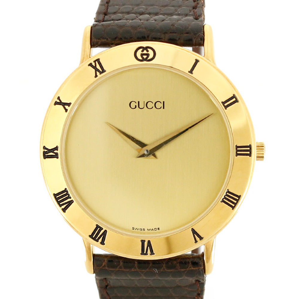 中古】 グッチ GUCCI GP 腕時計 ローマ数字 GP レザー 3000.2M