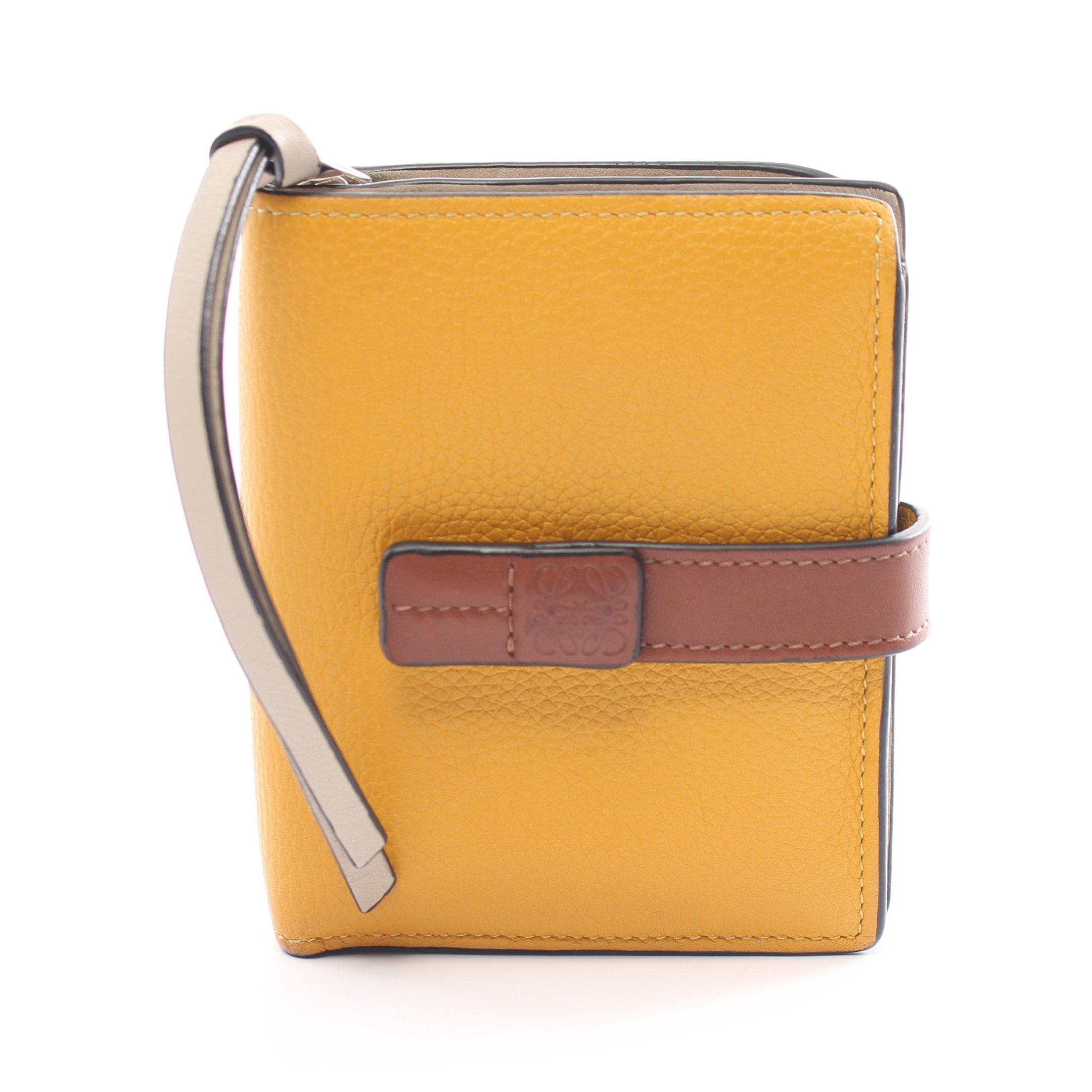 コンパクト ジップ ウォレット 二つ折り財布 レザー イエロー マルチ