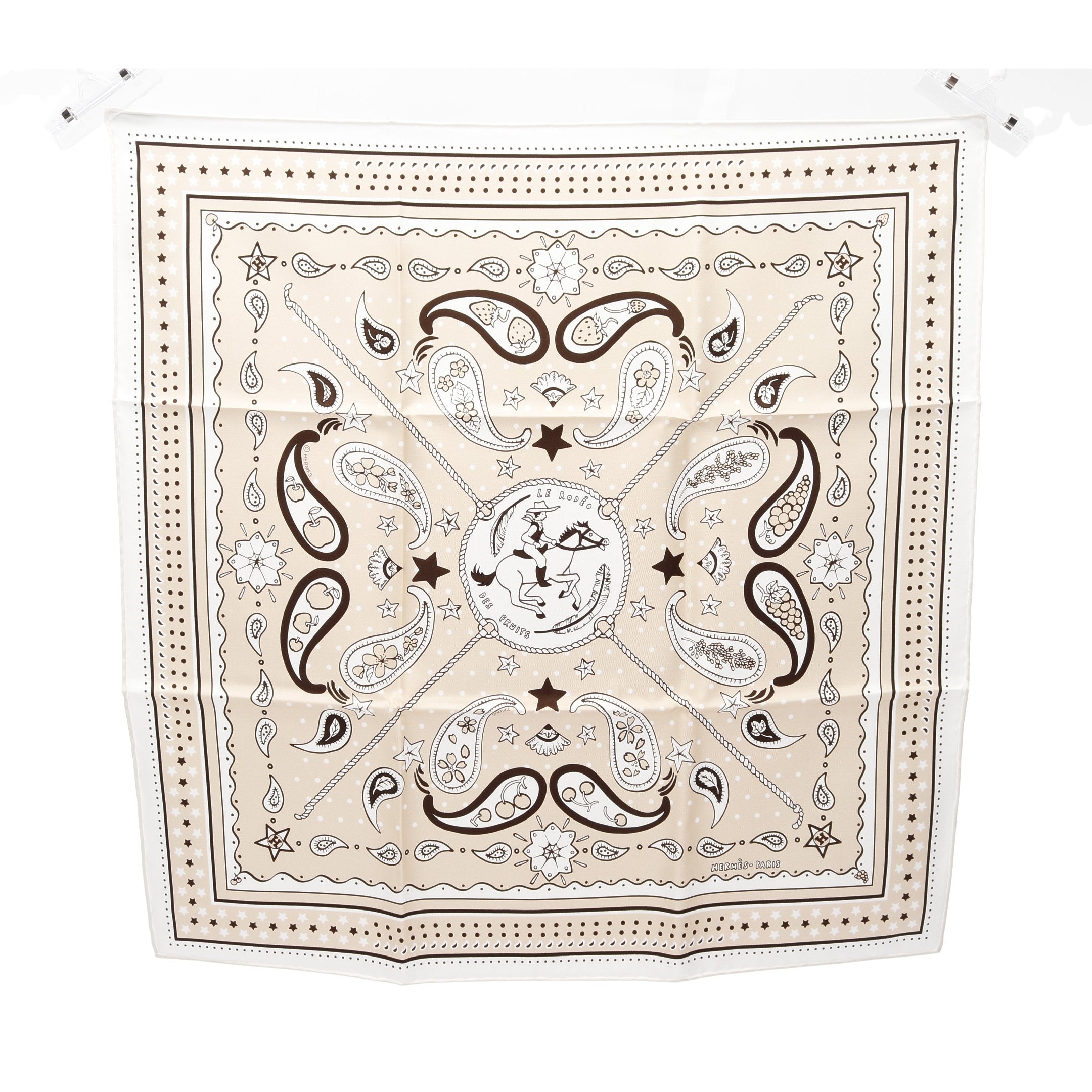 カレ55 Le Rodeo des Fruits スカーフ シルク ホワイト ベージュ