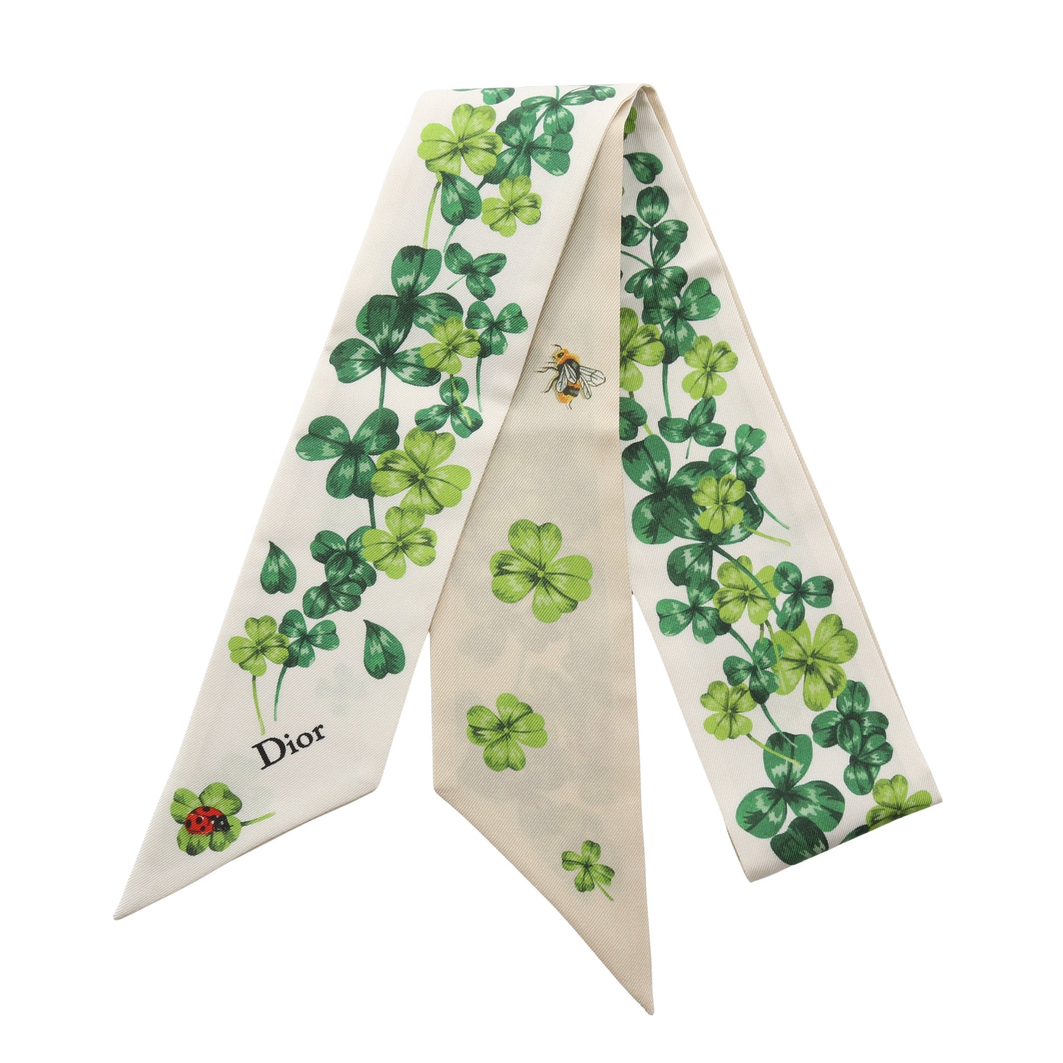 ミッツァ リボン スカーフ クローバー シルク オフホワイト グリーン