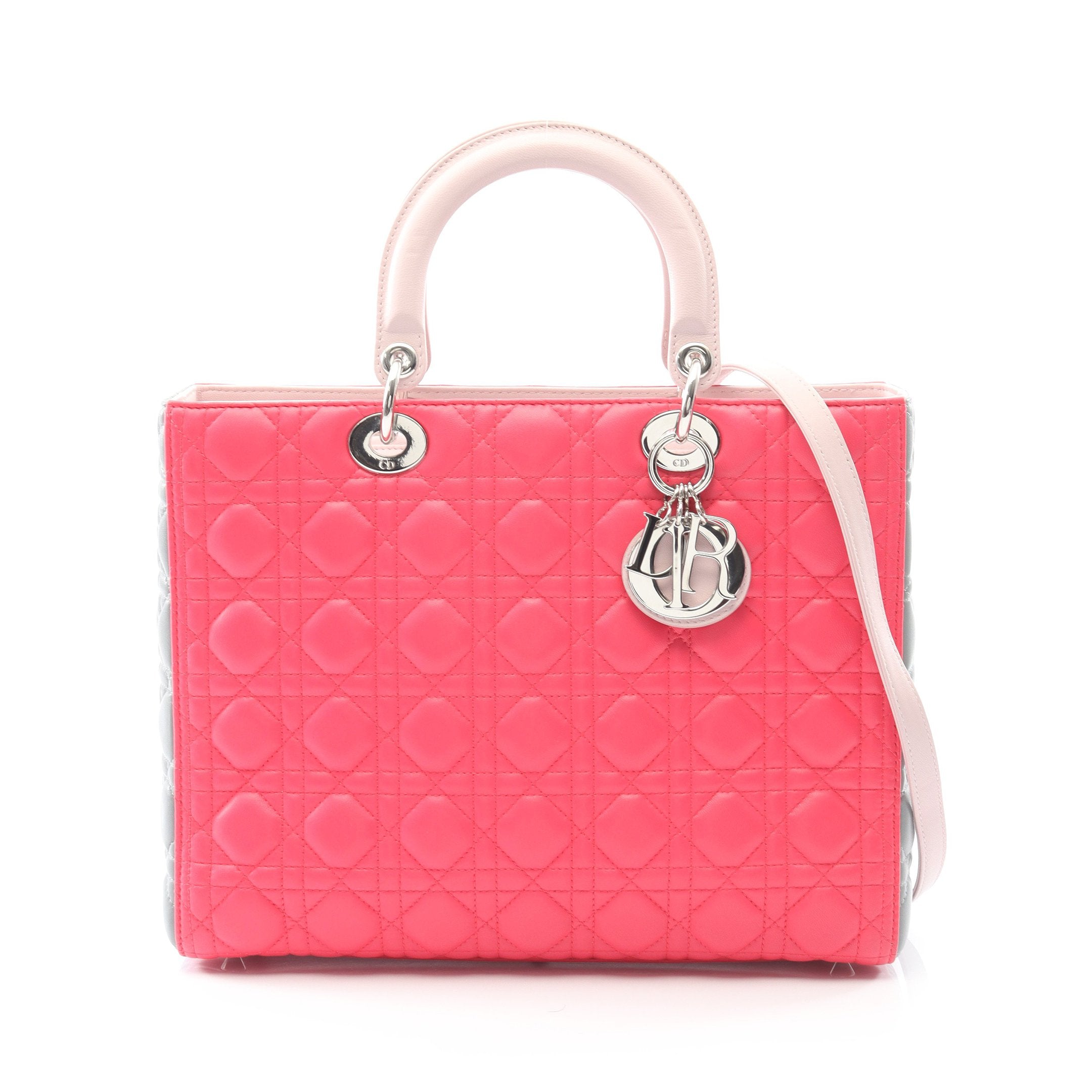 レディディオール ラージ カナージュ ハンドバッグ レザー ピンク