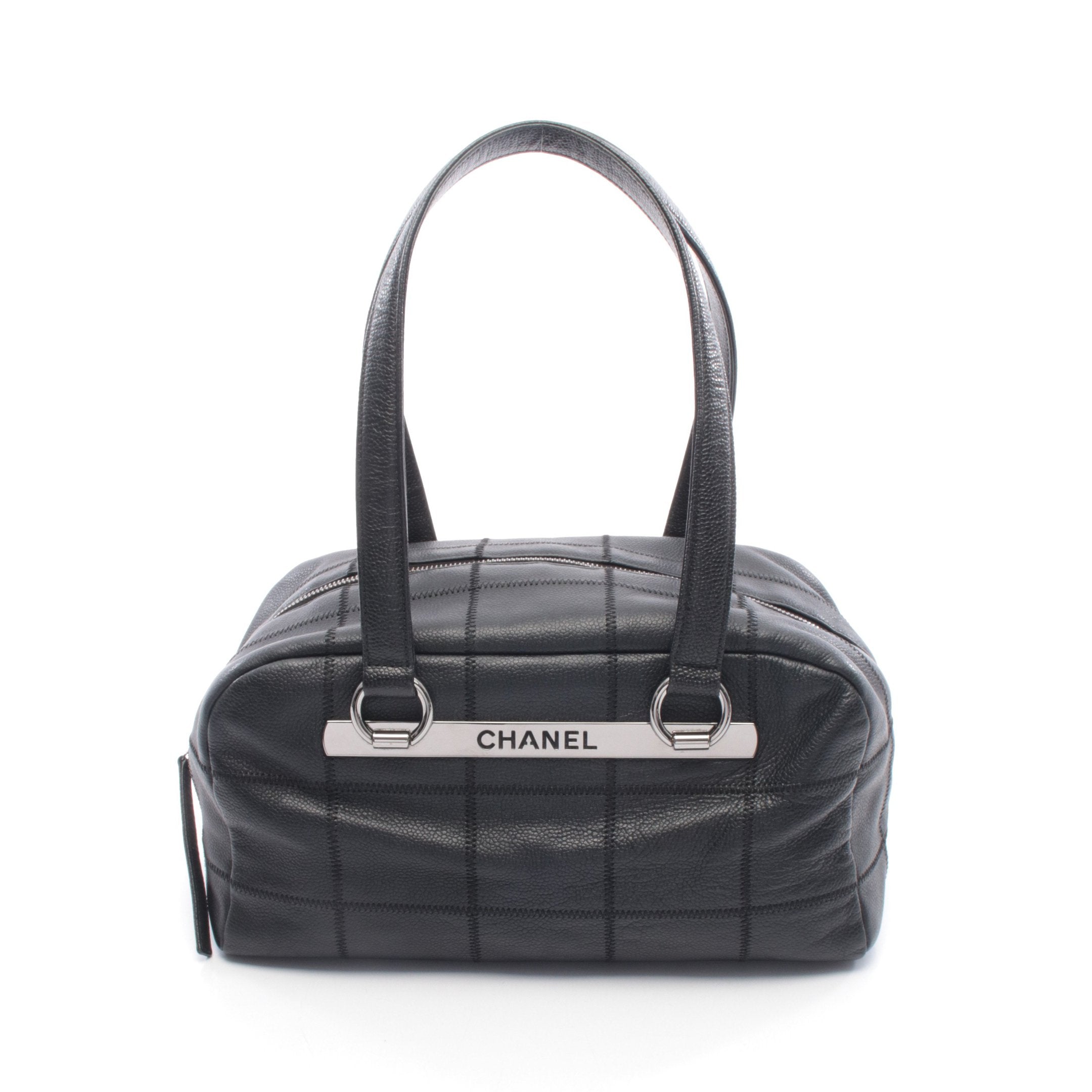 チョコバー ハンドバッグ ミニボストンバッグ レザー ブラック