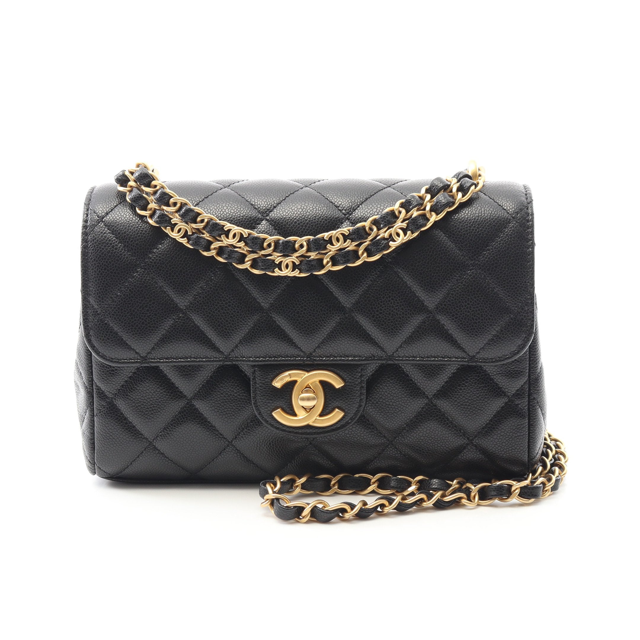 マトラッセ チェーンショルダーバッグ キャビアスキン ブラック