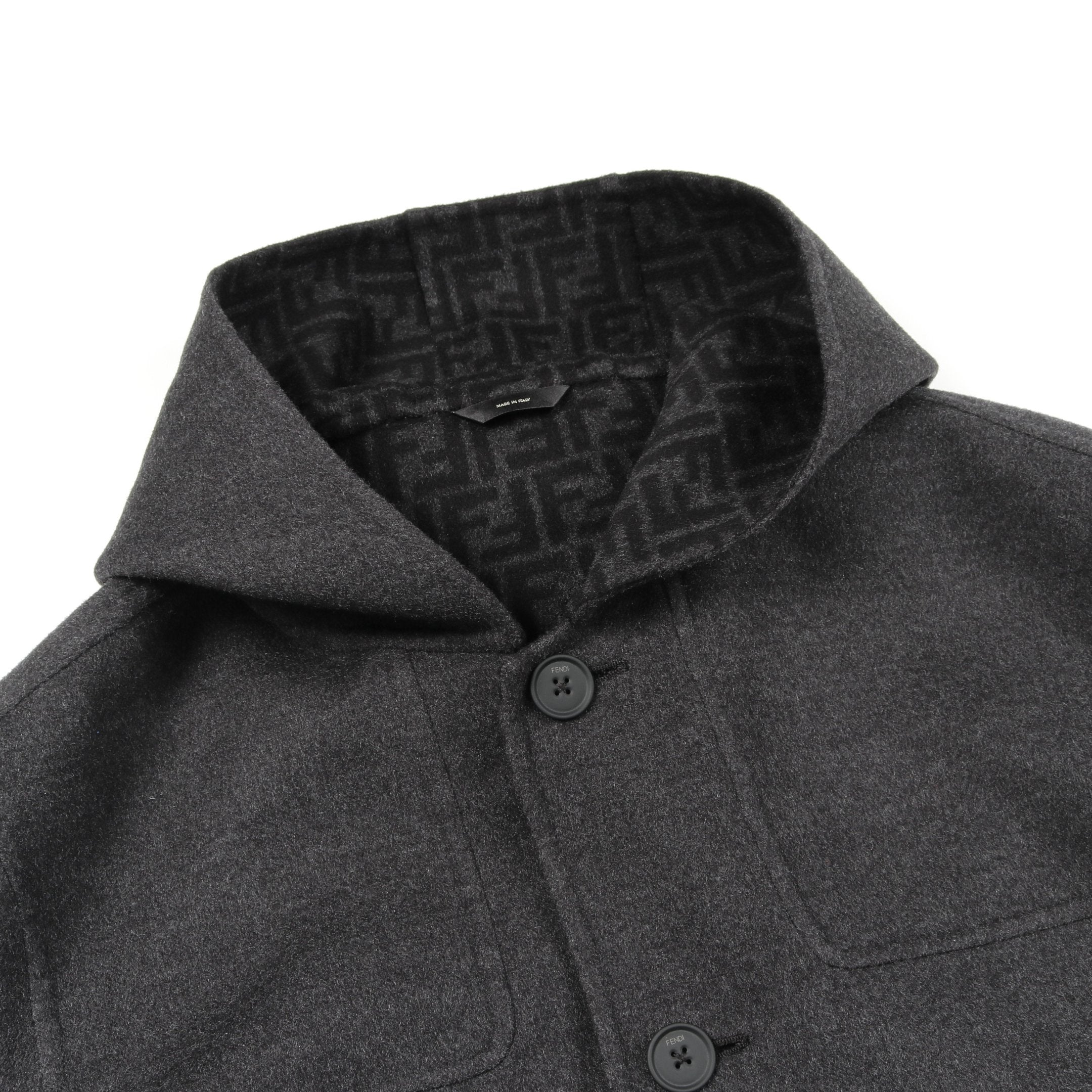 FF柄 リバーシブル コート ウール ダークグレー ブラック フード付き