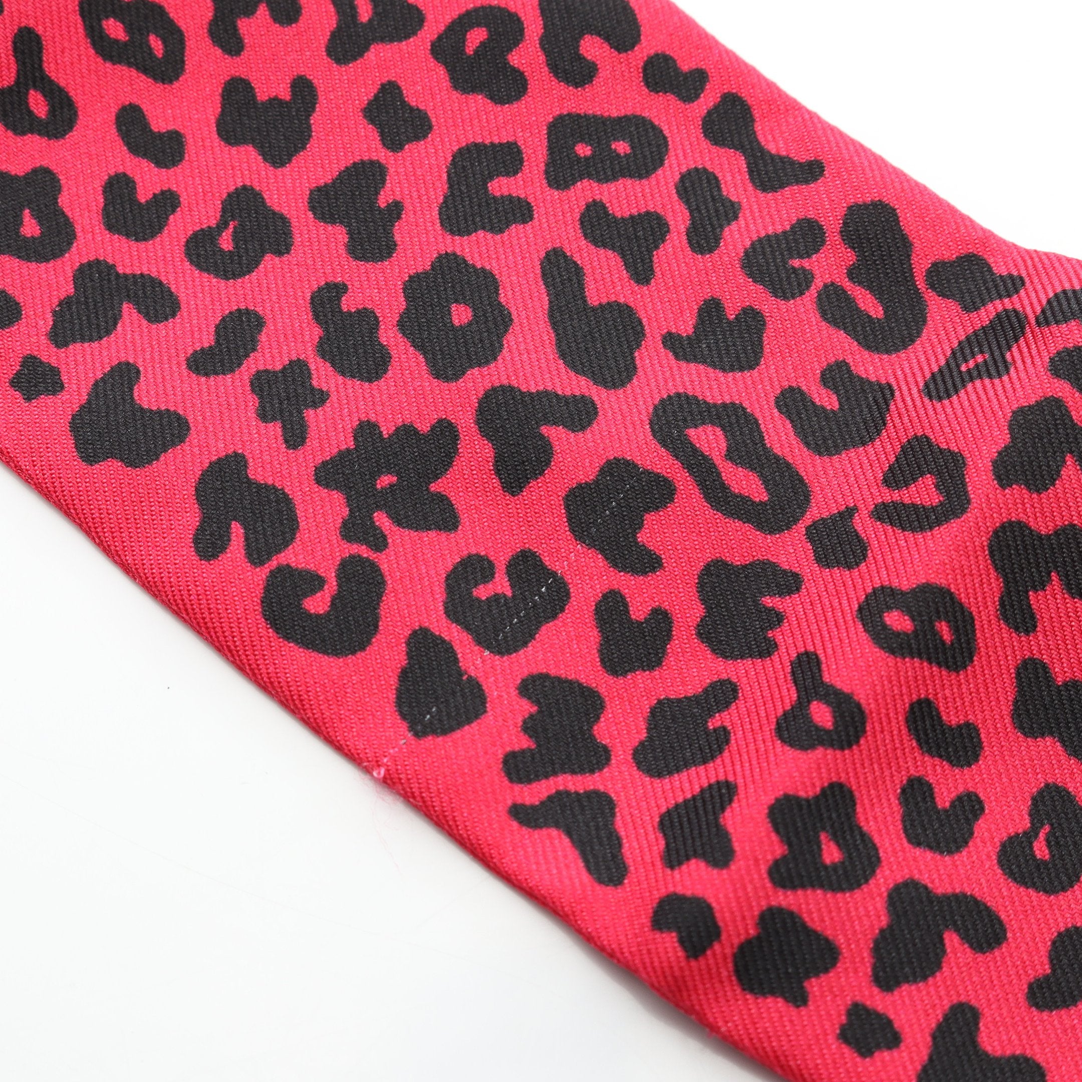ミッツァ リボン スカーフ レオパード シルク ピンクレッド ブラック