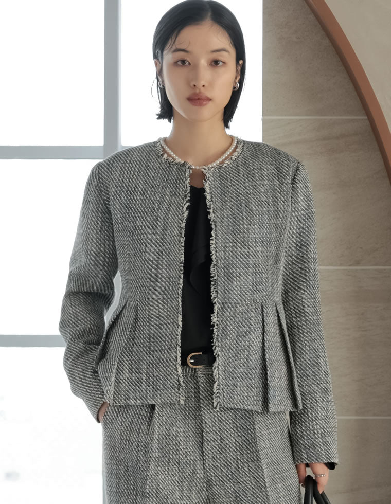 ツイードノーカラーぺプラムジャケット - ジャケット/アウター通販