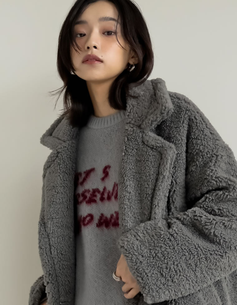 ボアビッグカラーダブルチェスターコート - ジャケット/アウター通販