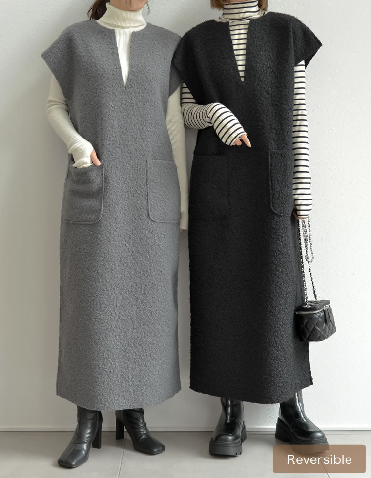 2WAYリバーシブルフェイクウールorシープライクボアキーネック