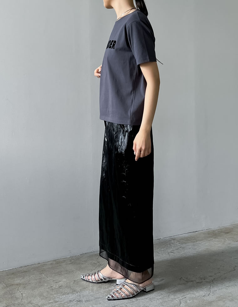 メタリックフェイクレザー×オーガンジータイトスカート - スカート通販