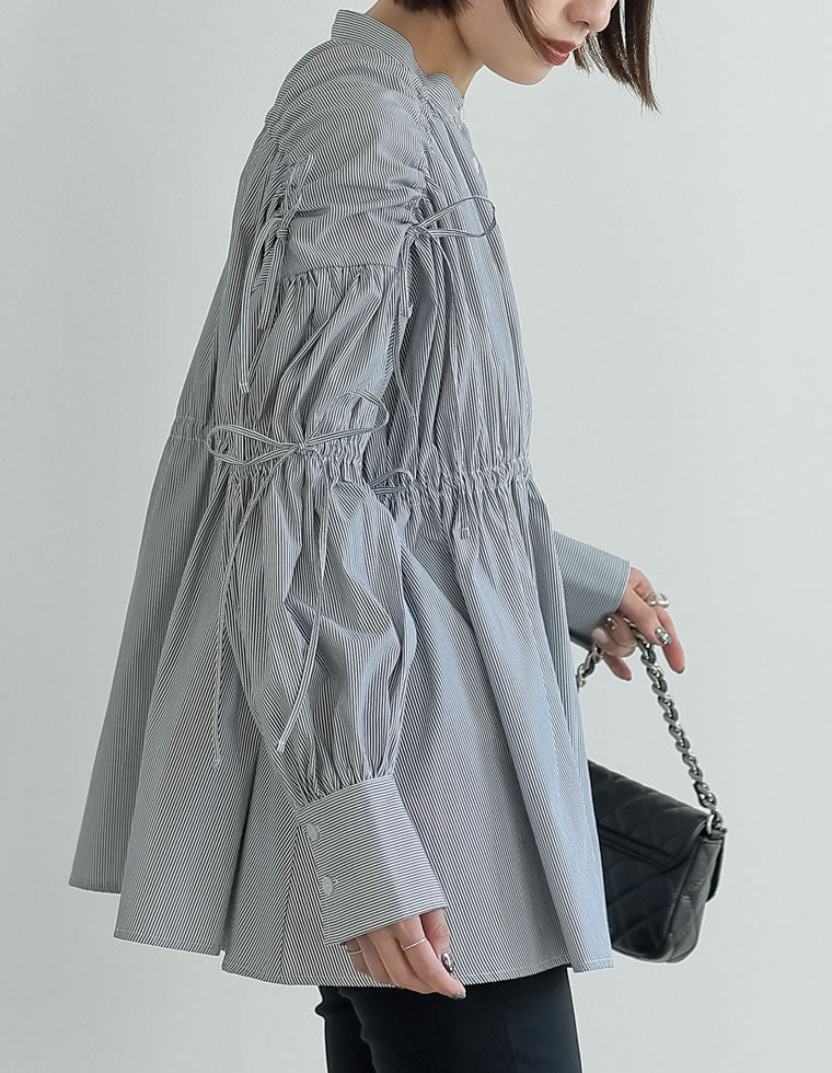 ストライプギャザーリボンブラウス - トップス通販 | 人気レディース