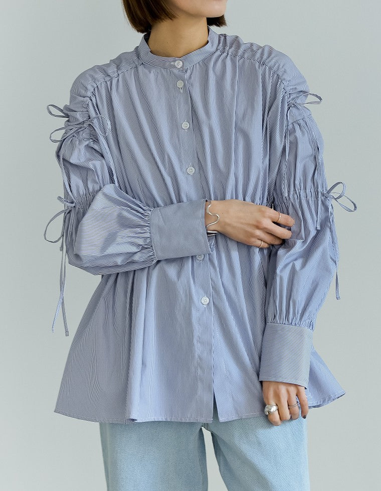 ストライプギャザーリボンブラウス - トップス通販 | 人気レディース