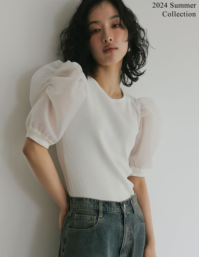 オーガンジーパフスリーブトップス - トップス通販 | 人気レディース