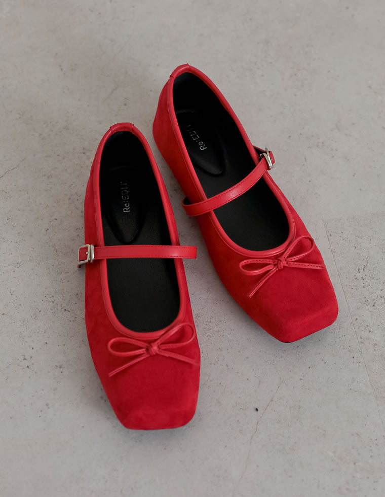 リボン付スクエアトゥバレエシューズ - シューズ通販 | 人気レディース