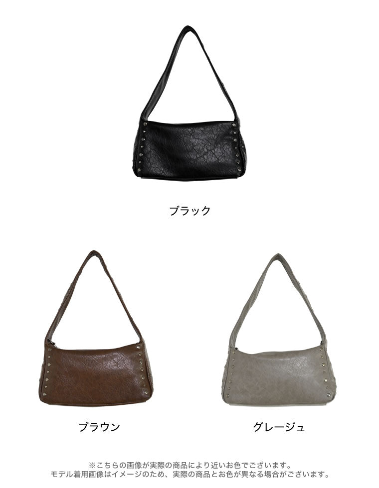 フェイクレザースタッズ付ショルダーバッグ - バッグ通販 | 人気