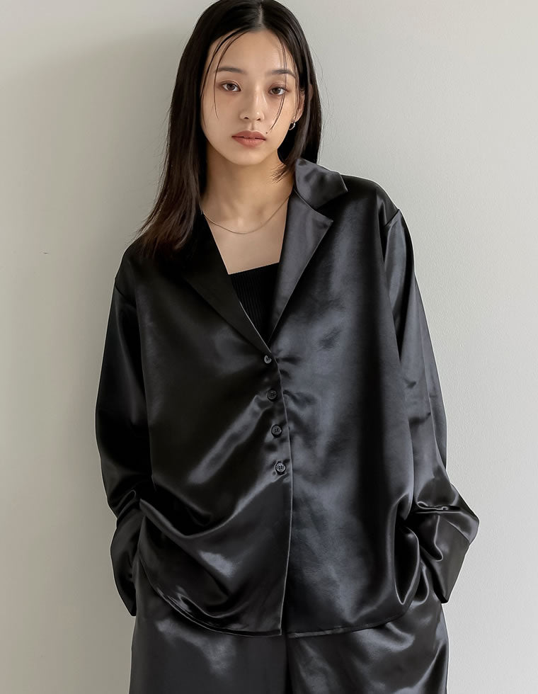 サテンジャケット風シャツ - トップス通販 | 人気レディース