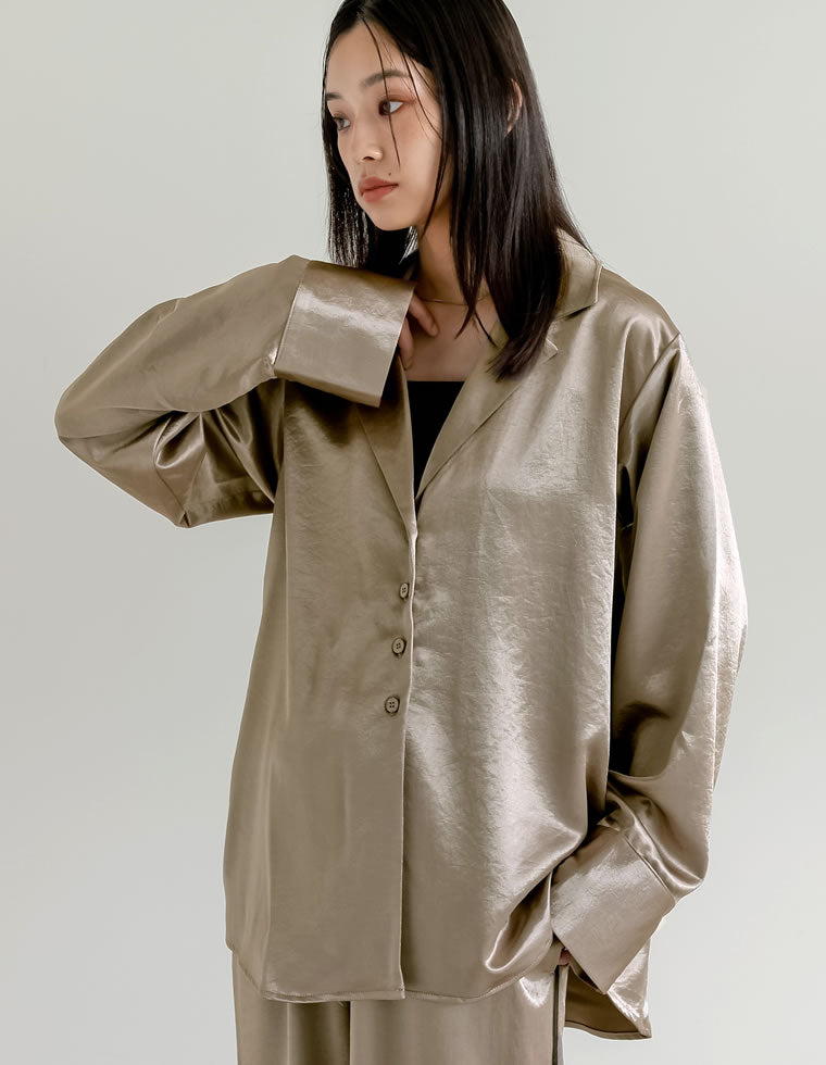 サテンジャケット風シャツ - トップス通販 | 人気レディース