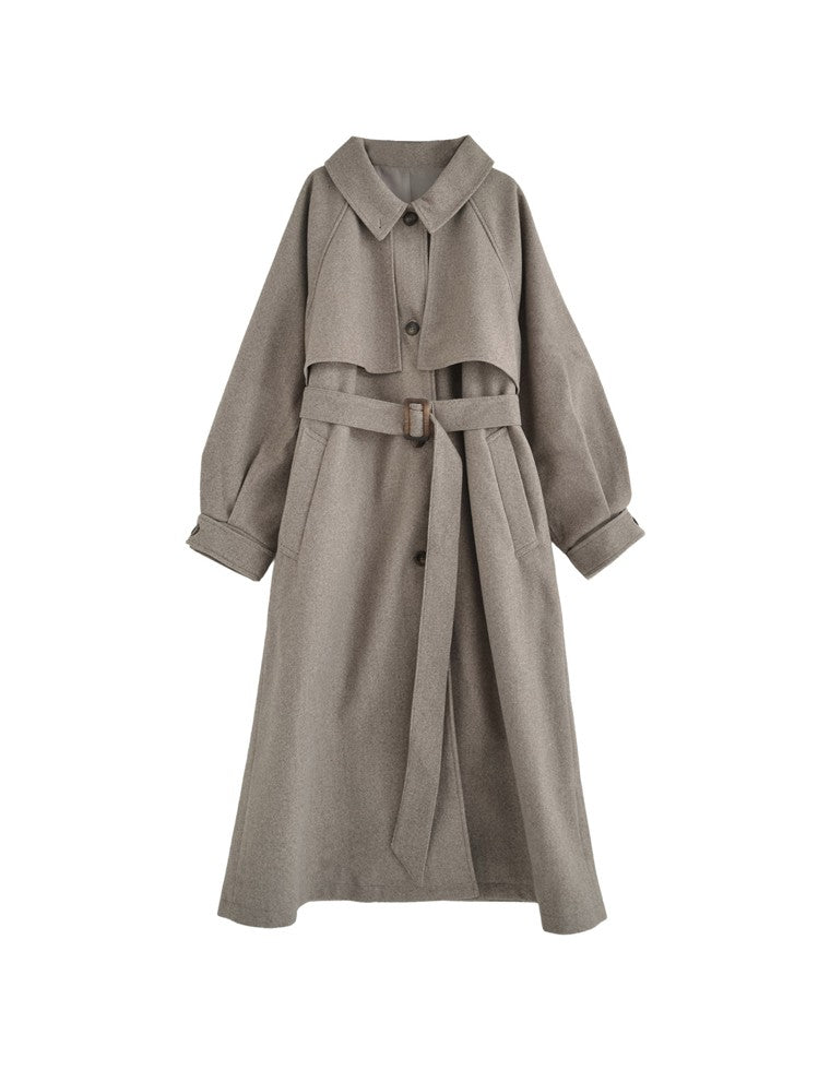 ウールタッチベルト付きステンカラーコート - ジャケット/アウター通販