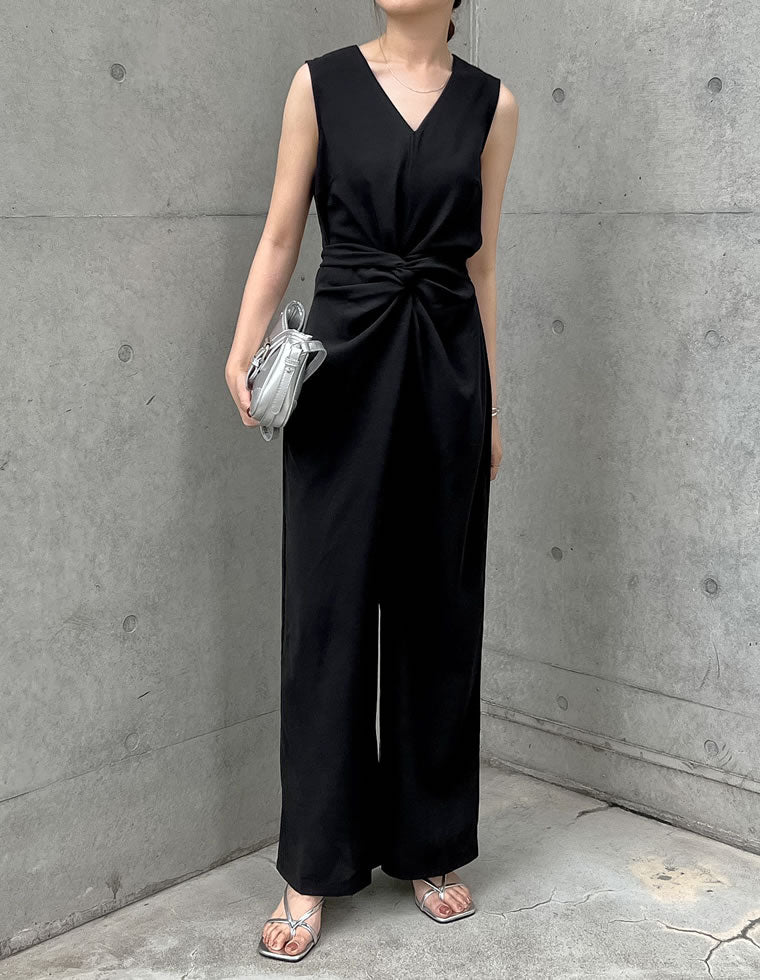 ウエストリボンノースリーブオールインワン - オールインワン通販