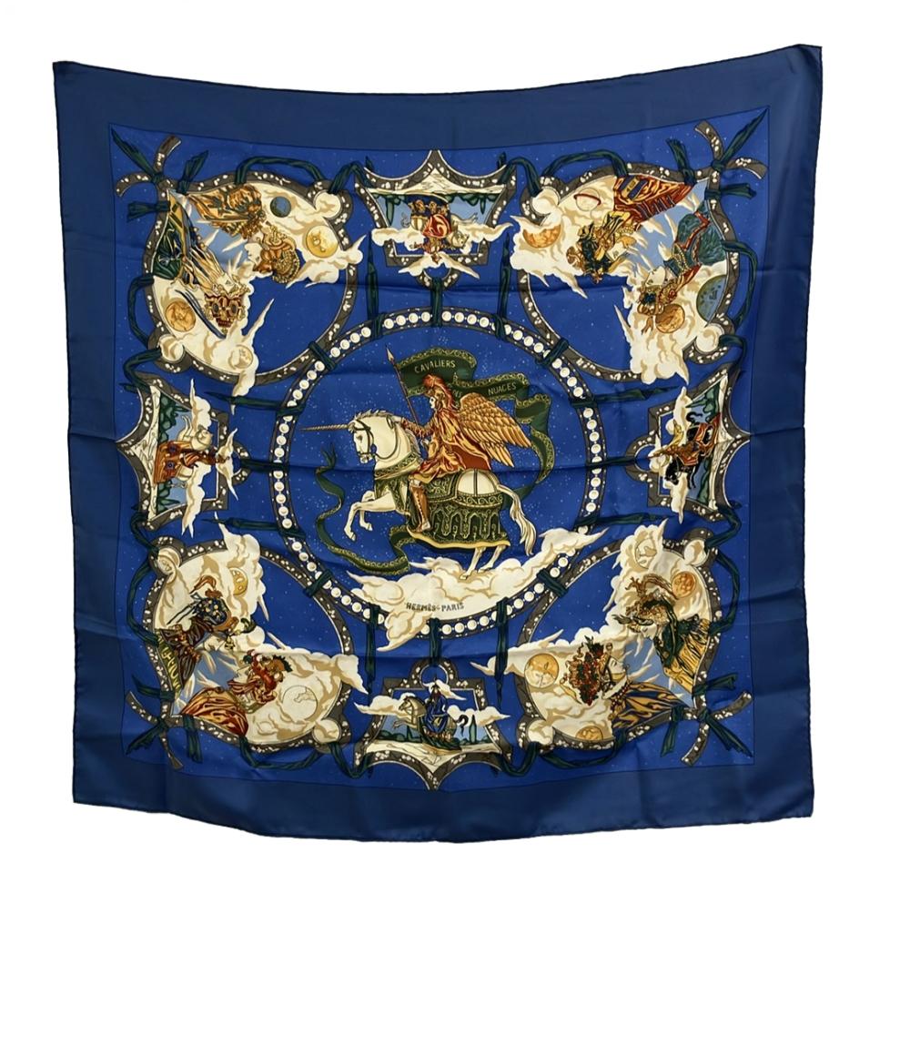 美品 HERMES スカーフ カレ90 シルク100% CAVALiERS DES NUAGES