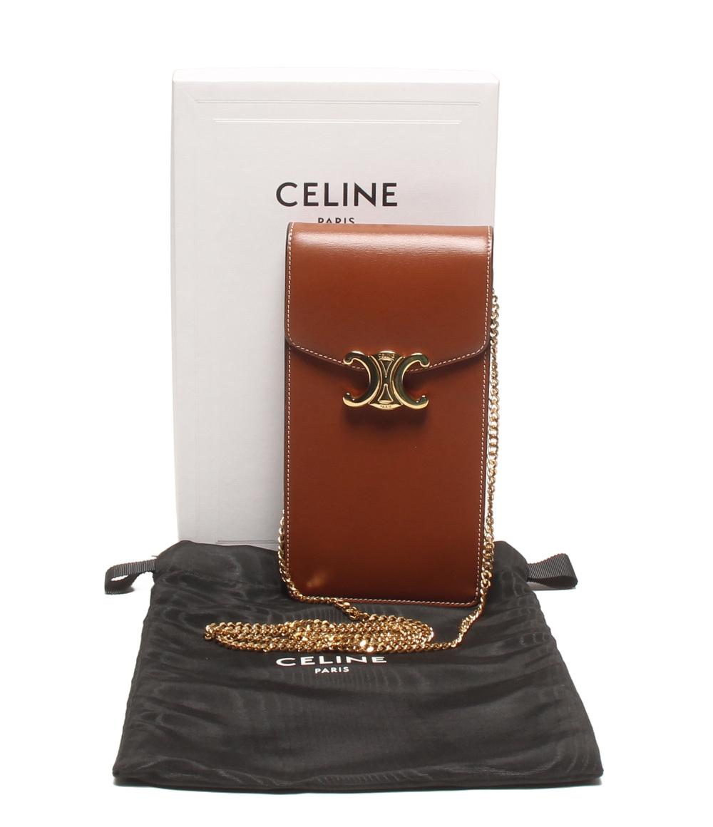 CELINE チェーンショルダーバッグ 斜め掛け モバイルポーチ シャイニー
