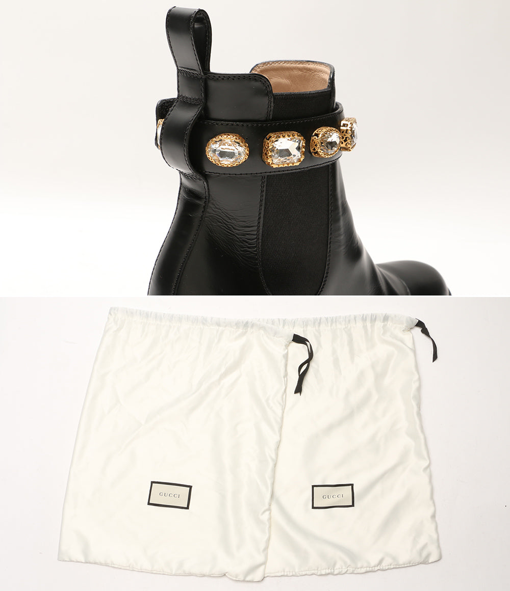 グッチ サイドゴアブーツ クリスタルベルト付 レザー 550036