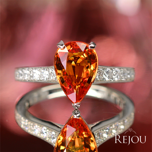 非加熱オレンジサファイア 2.1ct ダイヤモンド 0.4ct プラチナ リング