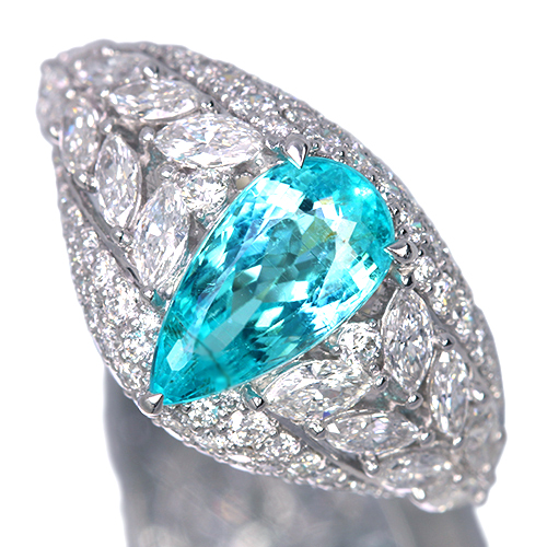 パライバトルマリン 約2.4ct ダイヤモンド 約2ct プラチナ リング(指輪