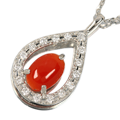 血赤珊瑚 約0.5ct ダイヤモンド プラチナ ネックレス【品質保証書/NGL