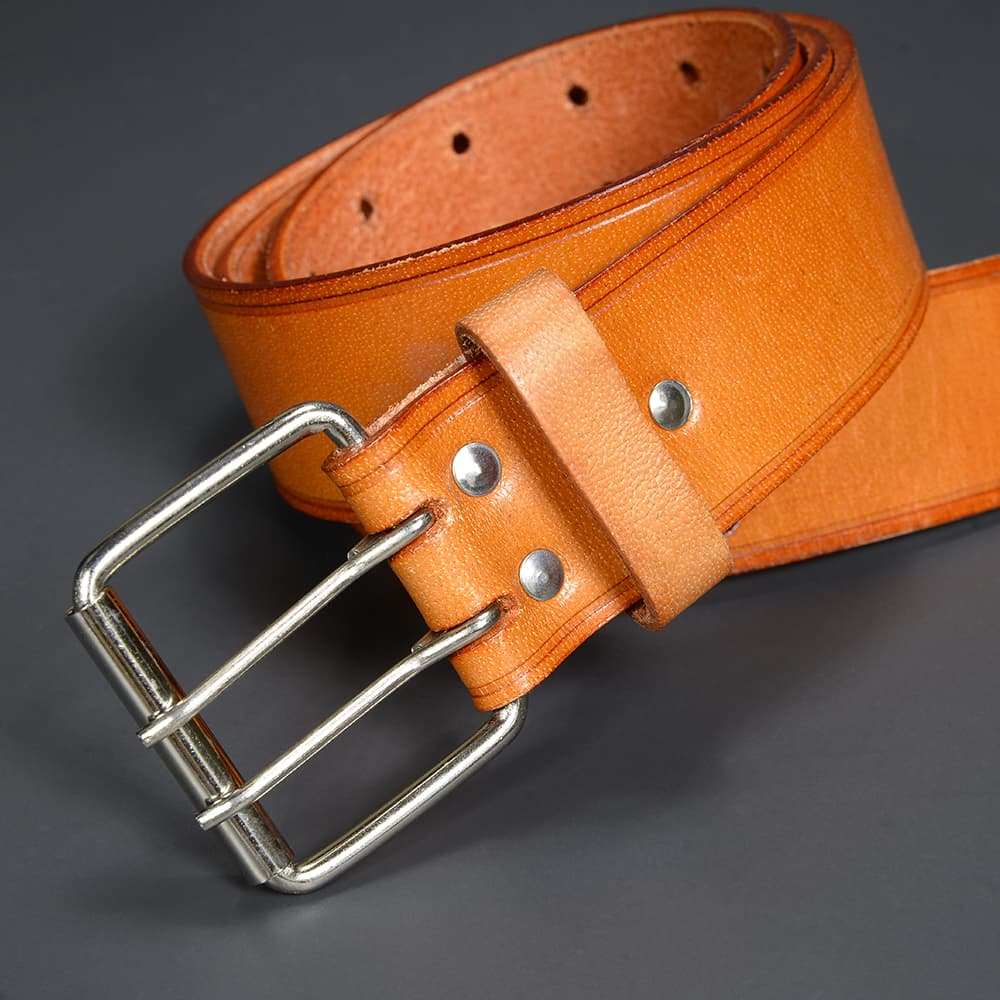 レザーベルト 牛革製 ダブルピンバックル メンズベルト ミリタリー