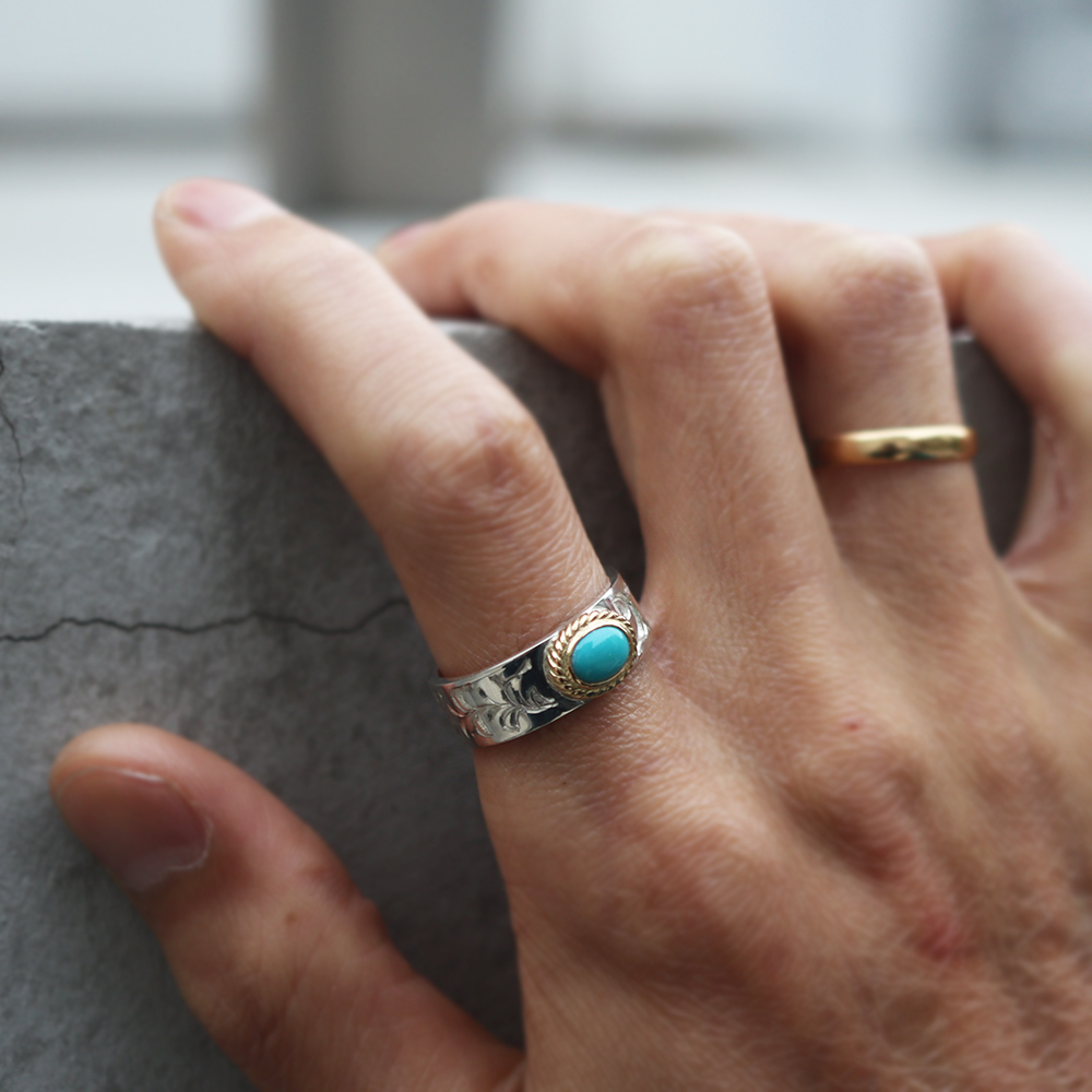 TADY&KING[ORDER ITEM]アラベスク平打ちリングSV金縄ターコイズ 特注