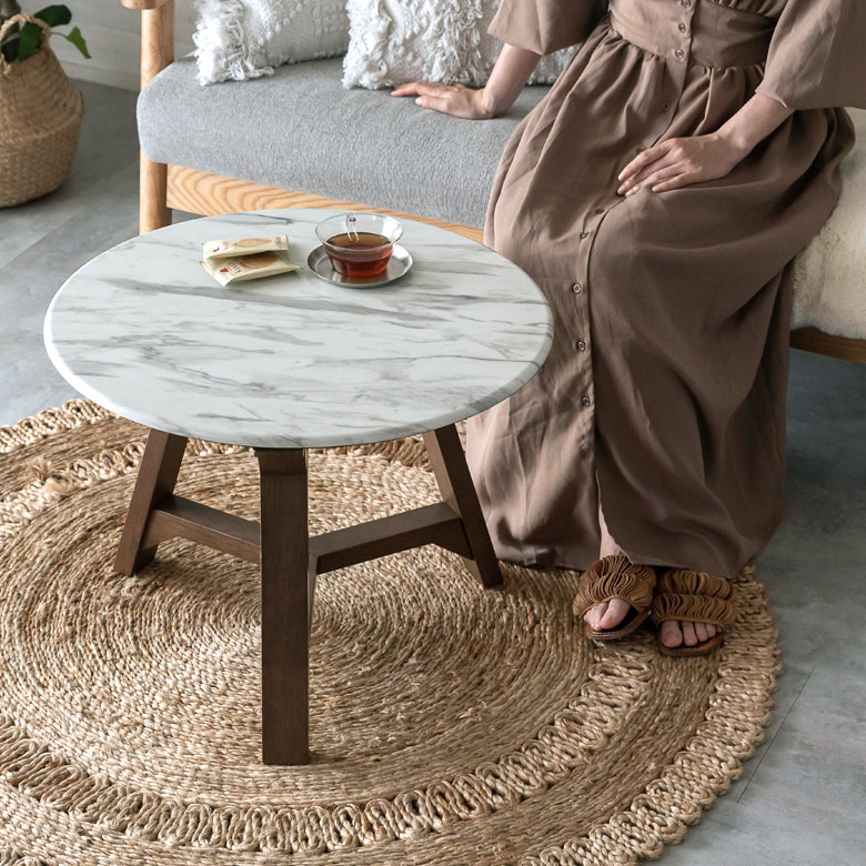 ローテーブル マーブル テーブル 天然木 センターテーブル W 60cm H