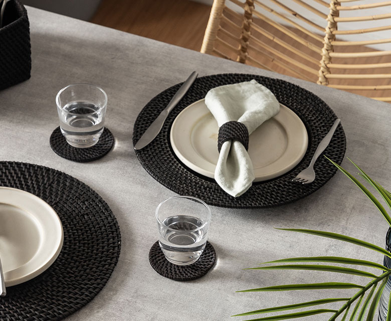 プレートトレイ ラタン 籐 ブラック ラウンド 円形 チャージャー