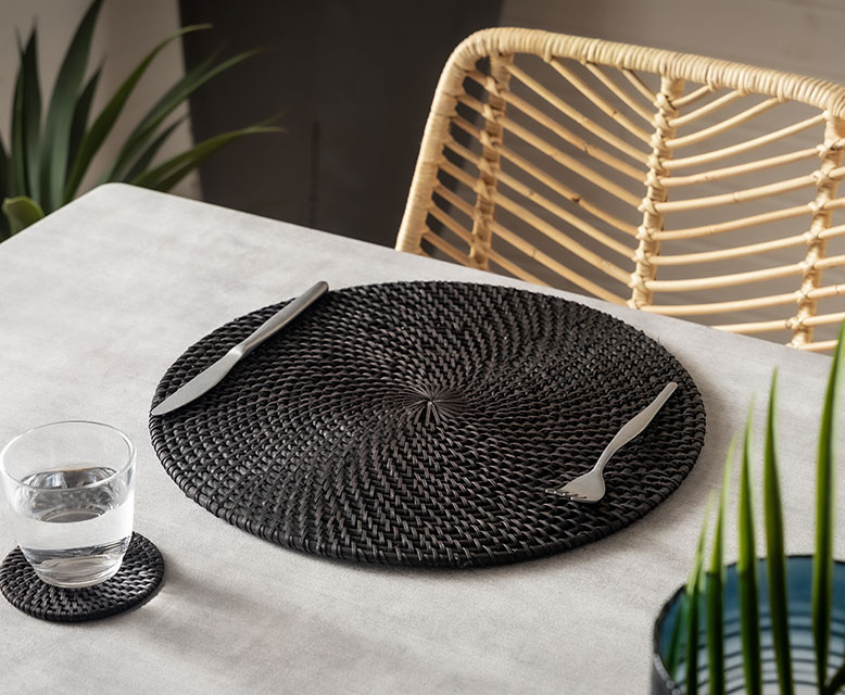 ランチョンマット ラタン 籐 ブラック ラウンド 円形 プレースマット