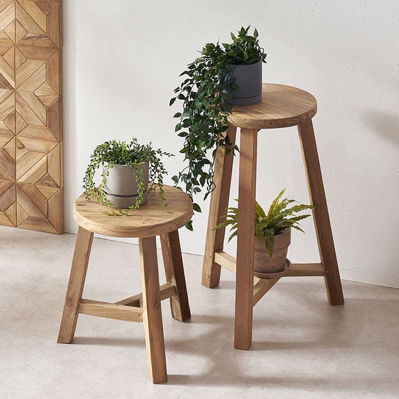 スツール チークウッド 天然木 木製 ショートタイプ 古材 約 W 36cm D