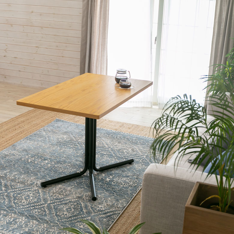 カフェ風テーブル 木製 スチール ナチュラル ブラウン 長方形 W 100