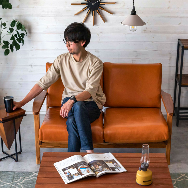 ソファ 2人掛け 本革 木 幅 125cm キャメル ブラウン [91479]【 レザー