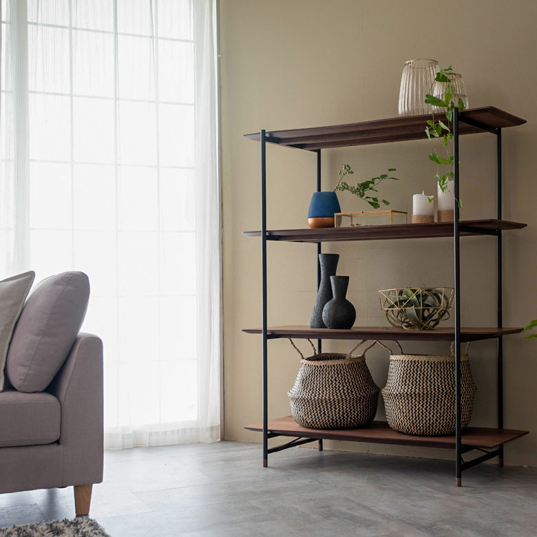 シェルフ 棚 4段 木製 スチール ナチュラル ブラウン W 108 × D 41