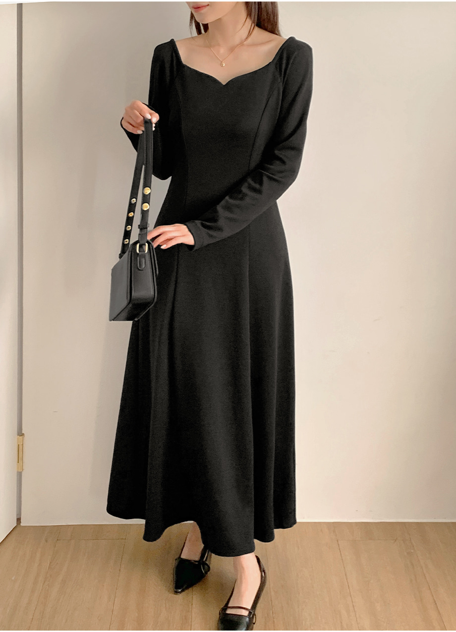 オケージョン】スパンデックスハートネックロングワンピースドレス