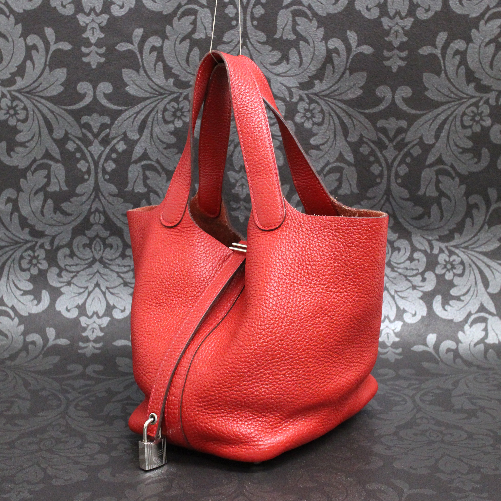 HERMES Picotin Lock PM 18 Taurillon Clemence Red Handbag Bag #287