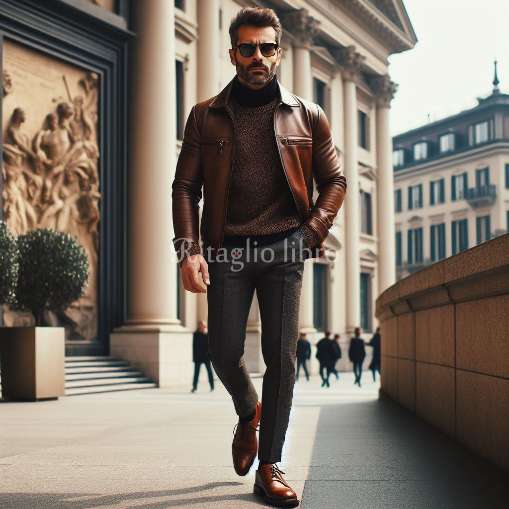 ブラウンレザージャケットで大人の洗練スタイル｜タートルネックと