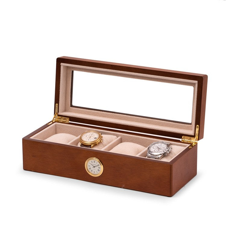 All In Time Wood Four-Watch Box with Quartz Movement Clock