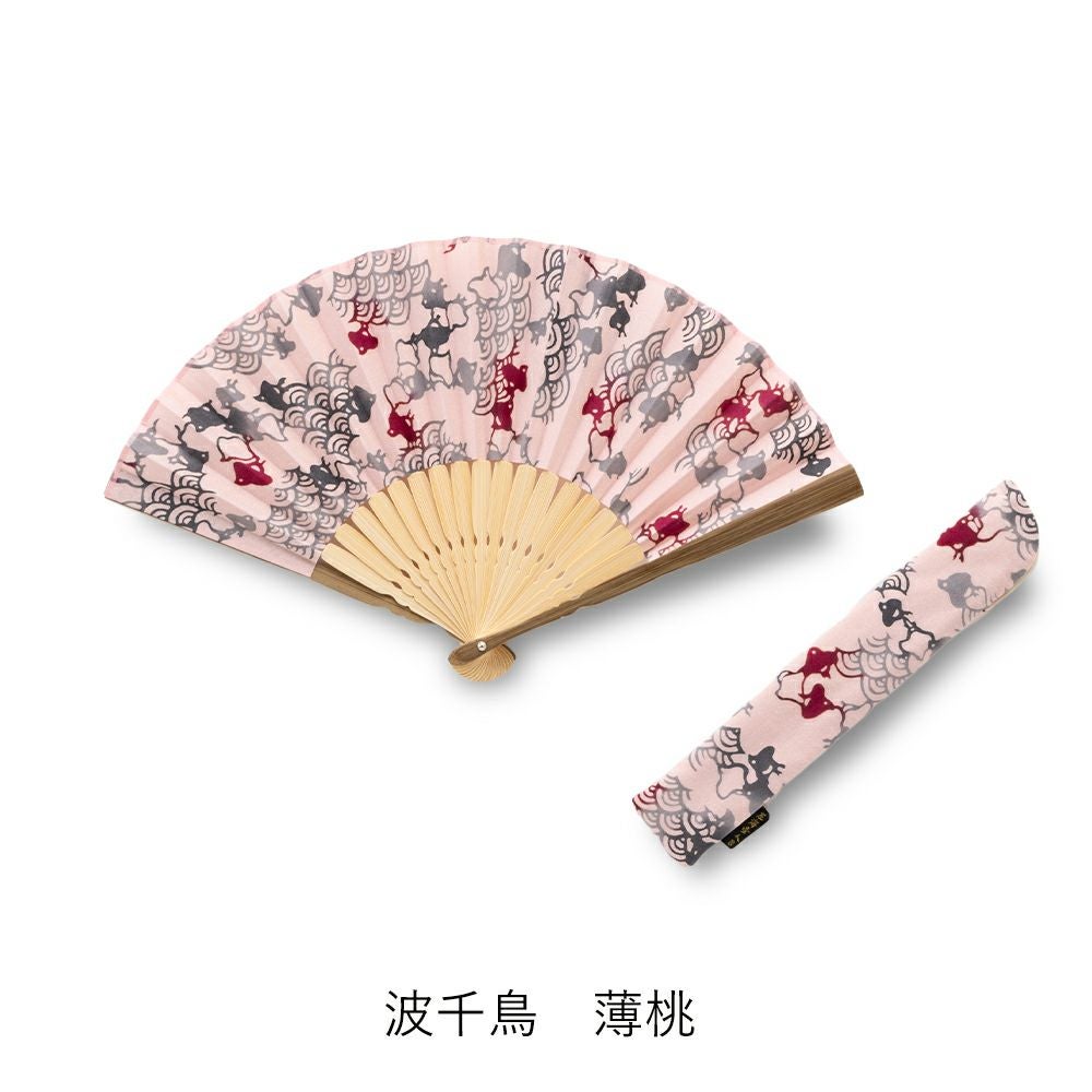 左海壺人】注染扇子 ケース付き 波千鳥/かまわぬ/束ね熨斗