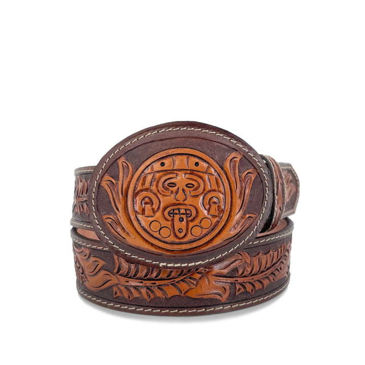 Men's Hand Tooled Belt - Aztec Calendar Bitone – Roman Boots TX RB