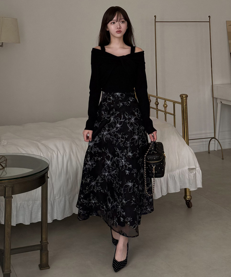 花柄オーガンジークロスニットドッキングワンピース｜ROYAL PARTY